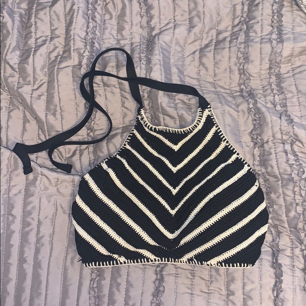 Lack and white chevron knit halter swim top